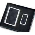 2-Tone Black Checkered Business Card Case w/ Matching 2-Tone Money Clip
